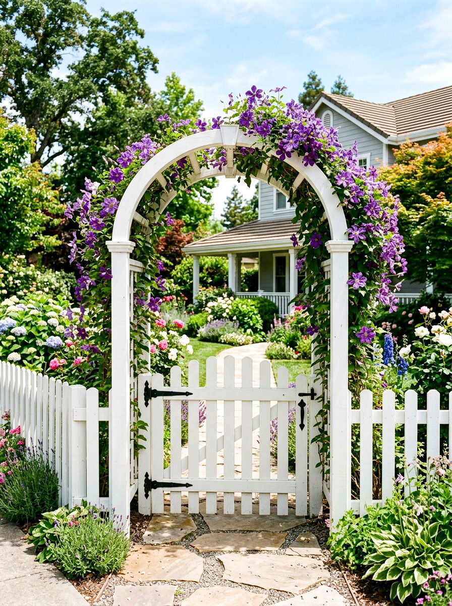 Garden Gate Arbor - 25 Spring Clematis Trellis Ideas