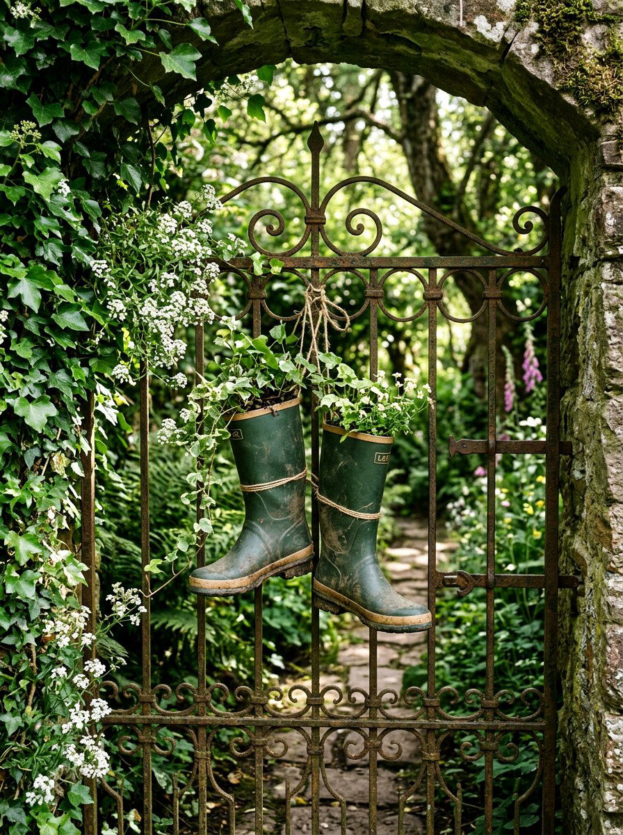 Garden Gate Rain Boot Planter - 25 Spring Rain Boot Planter Ideas