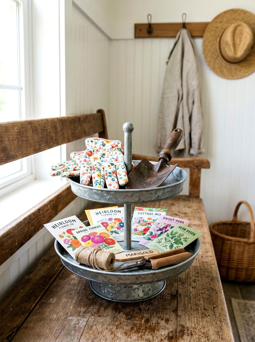 Garden Gloves And Hand Tools - 25 Spring Cake Stand Decor Ideas