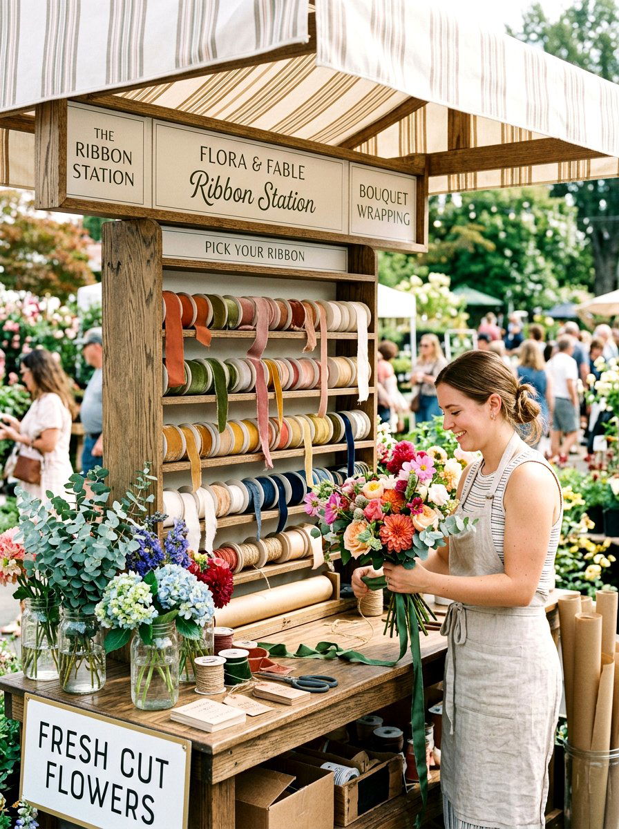 Garden Market Ribbon Station - 25 Spring Flower Market Ideas