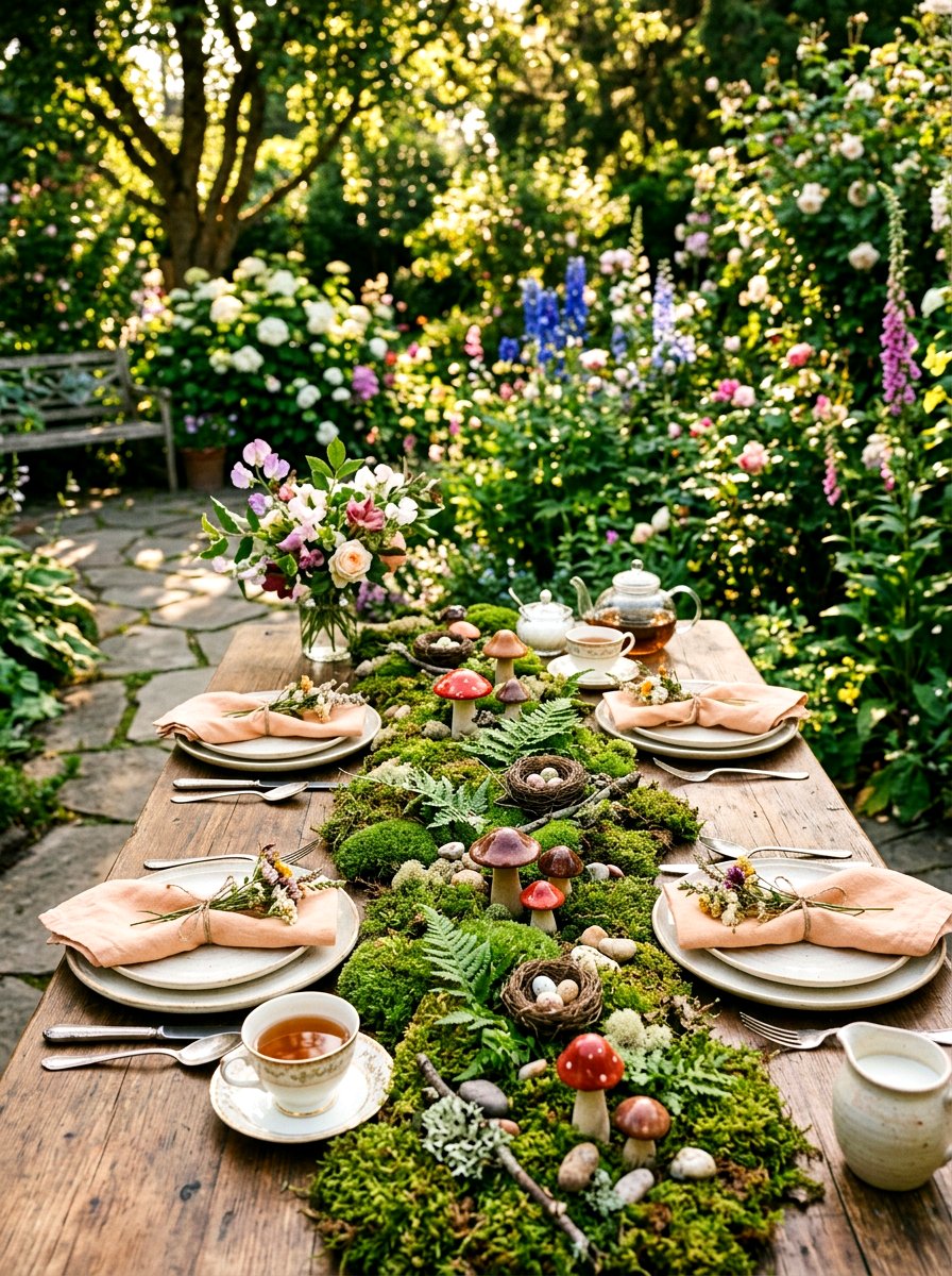 Garden Moss Runner - 25 Spring Tea Party Table Ideas