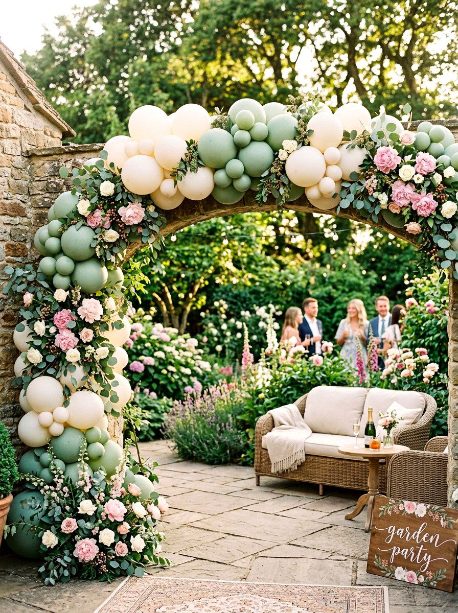 Garden Party Floral Balloon Arch - 25 Spring Balloon Garland Ideas