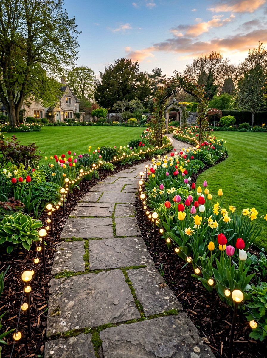 Garden Path Fairy Light - 25 Spring Fairy Light Ideas