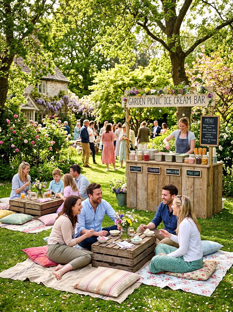Garden Picnic Ice Cream Station - 25 Spring Ice Cream Social Decor Ideas
