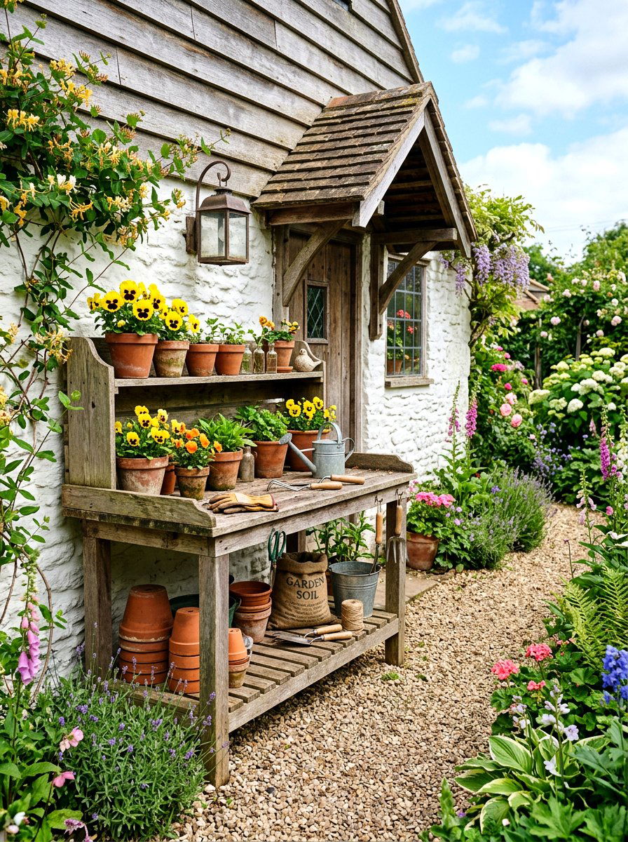 Garden Potting Bench - 25 Spring Side Yard Decor Ideas