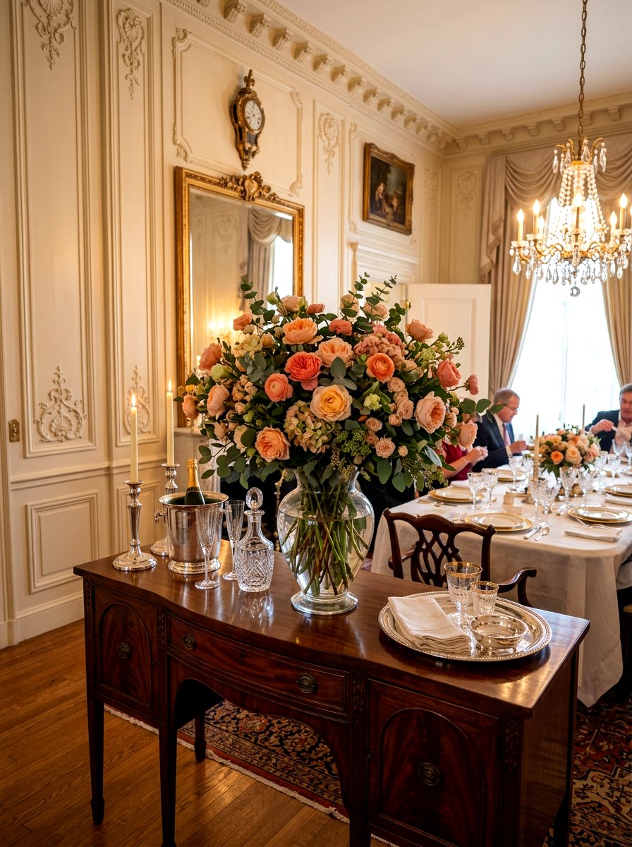 Garden Rose Buffet Display - 25 Spring Silk Flower Arrangement Ideas