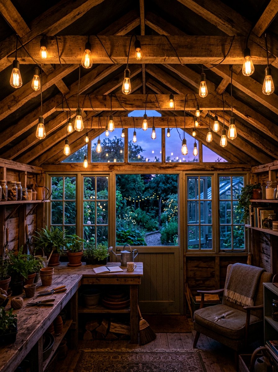 Garden String Lighting - 25 Spring Potting Shed Decor Ideas