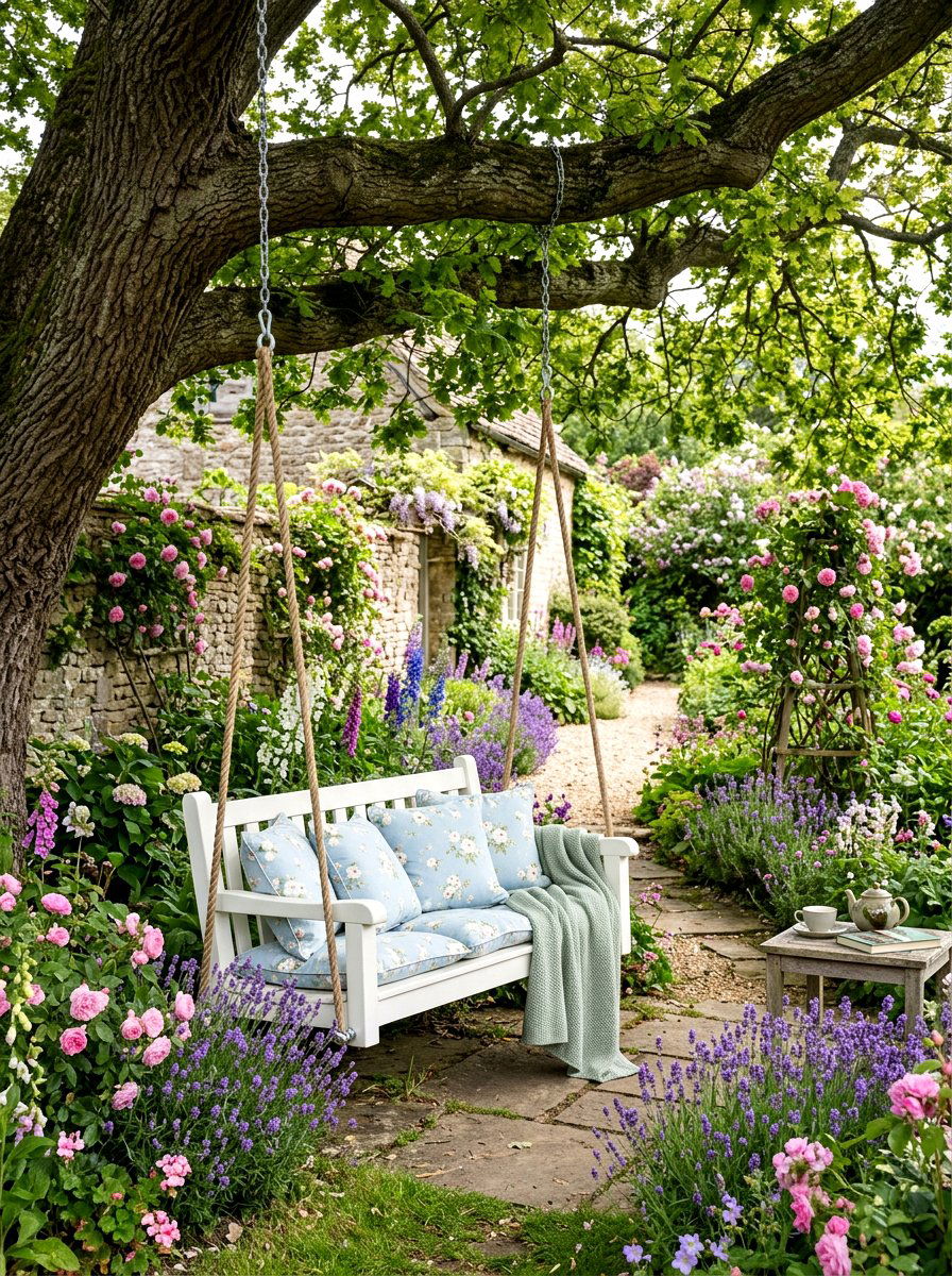 Garden Swing Bench - 25 Spring Backyard Seating Decor Ideas