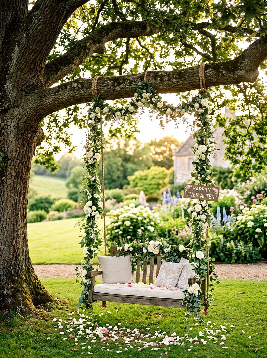 Garden Swing Wedding Photo Backdrop - 25 Spring Wedding Decor Ideas