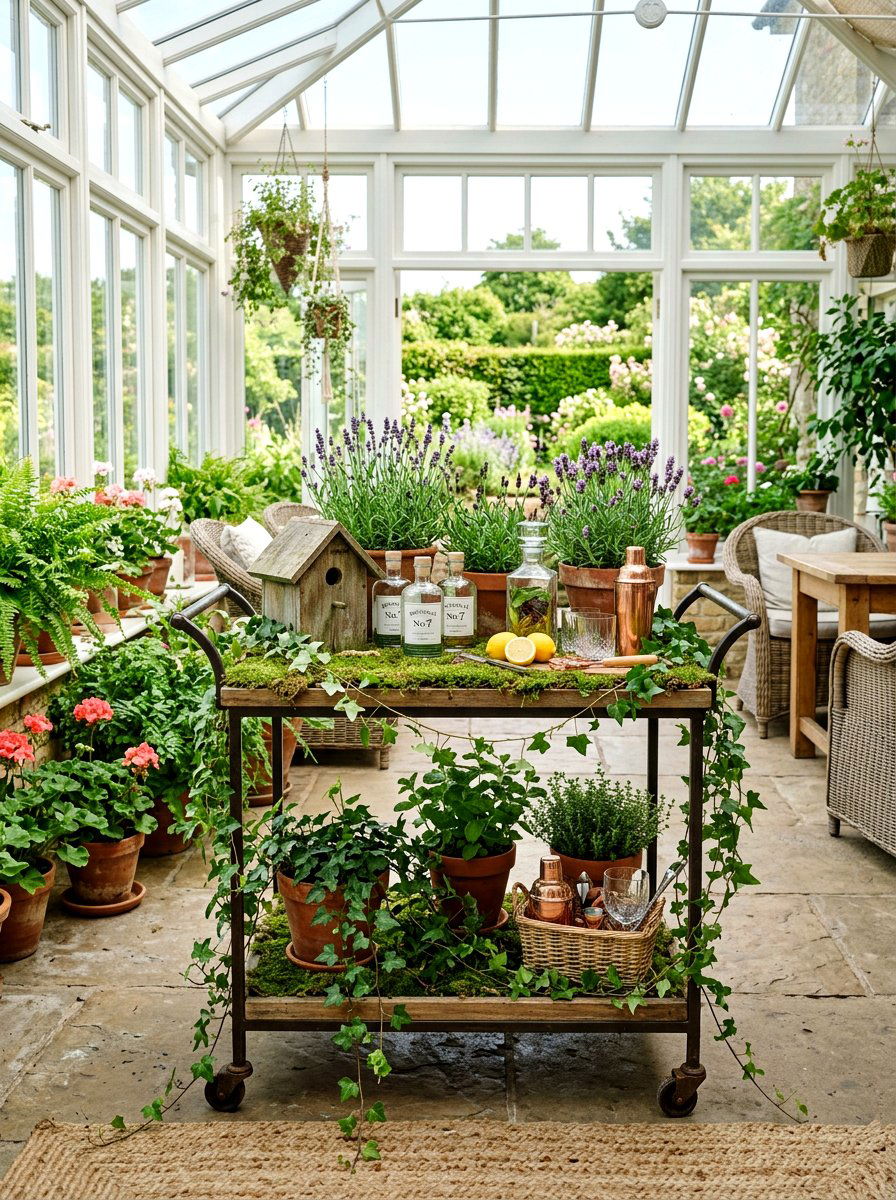 Garden Theme Bar Cart - 25 Spring Bar Cart Styling Ideas