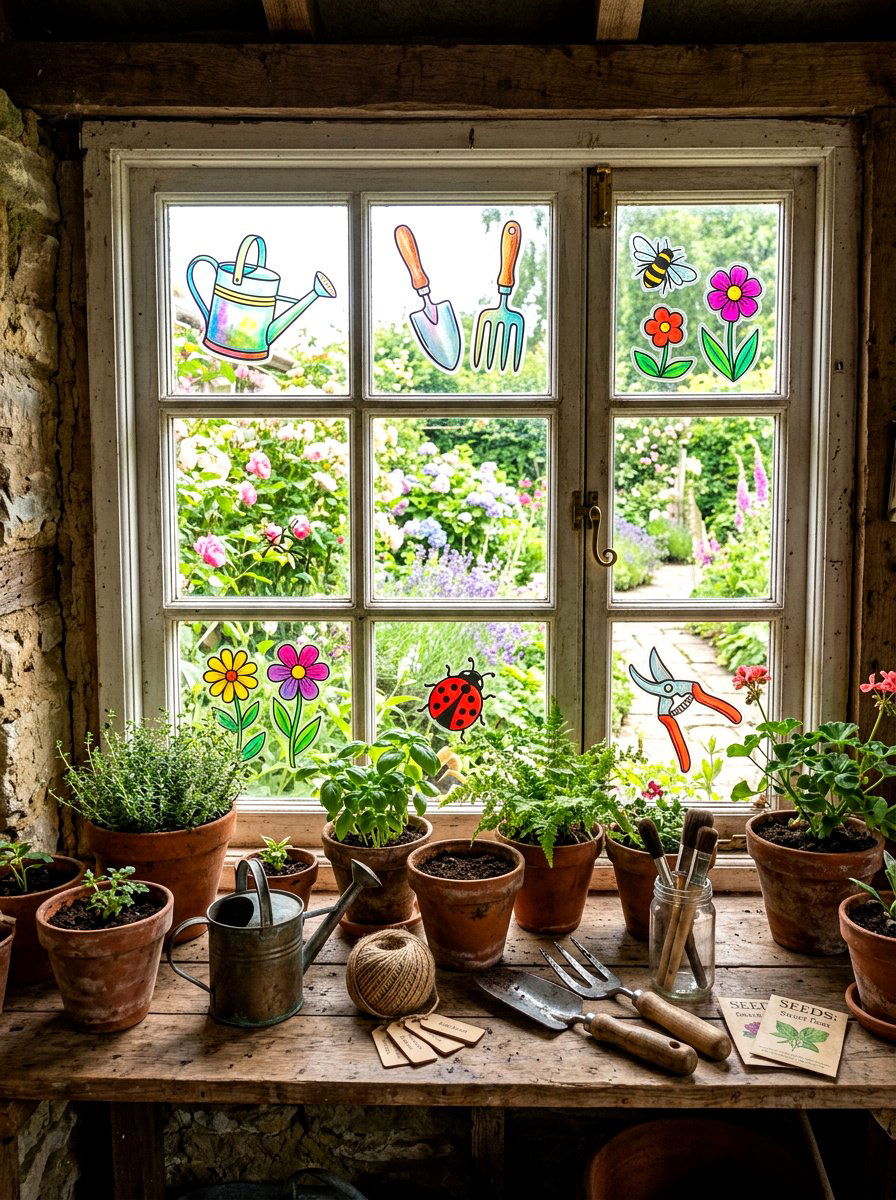 Garden Tool Window Decorations - 25 Spring Gel Cling Ideas