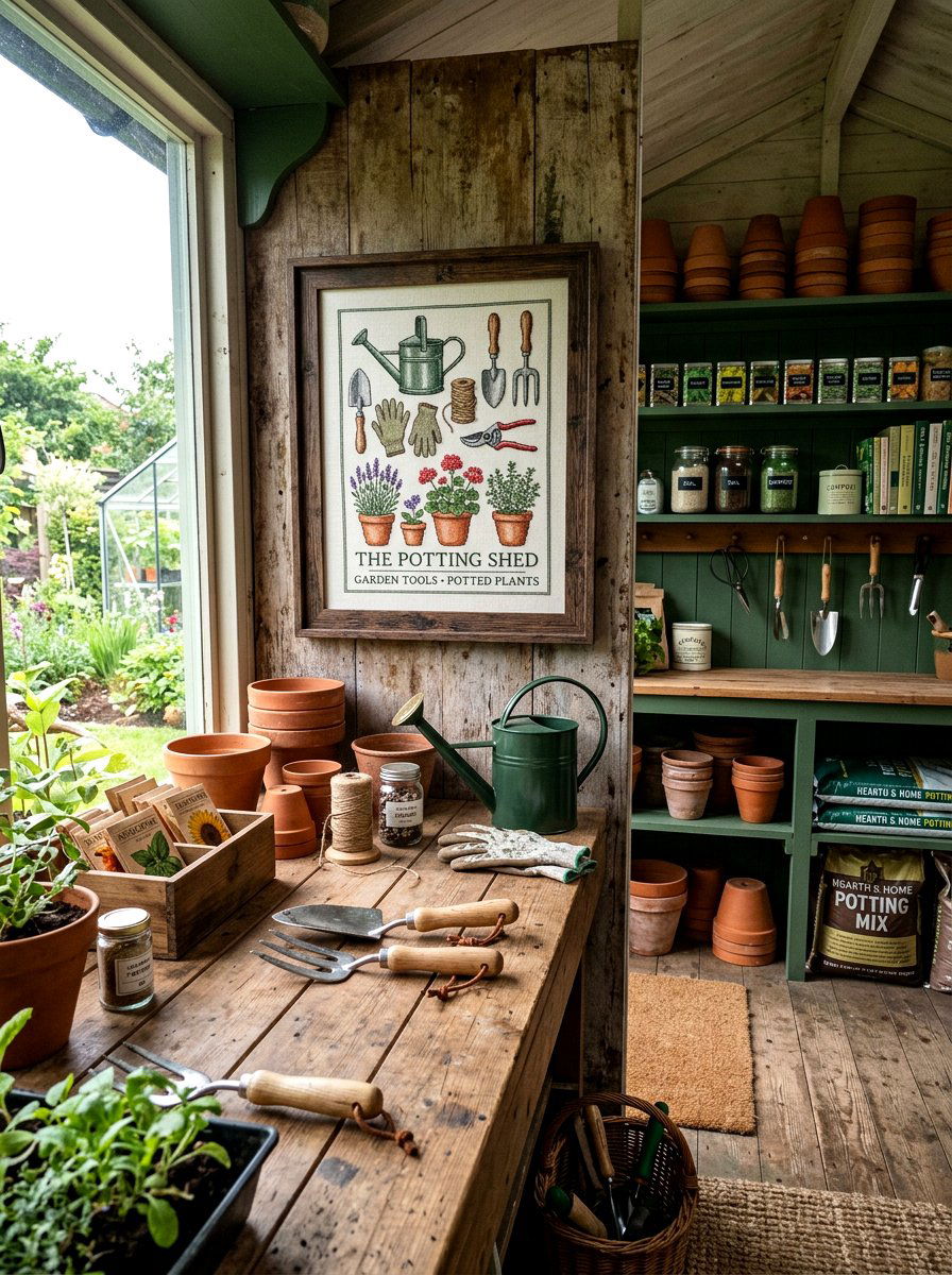 Garden Tools And Potted Plants Cross Stitch - 25 Spring Cross Stitch Pattern Ideas