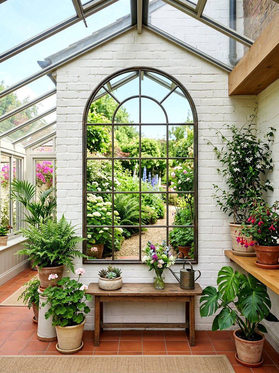 Garden Wall Mirror - 25 Spring Conservatory Decor Ideas