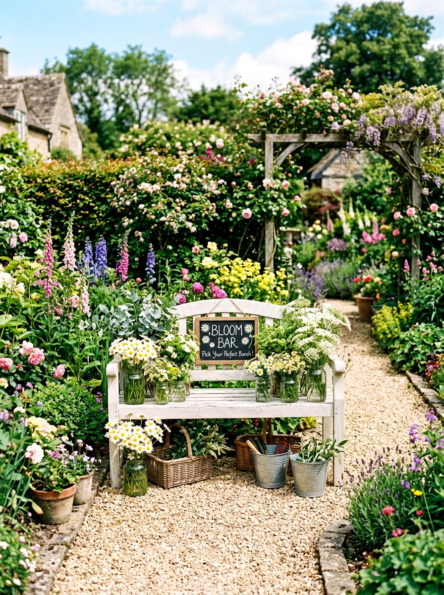 Garden bench station - 25 Spring Bloom Bar Ideas