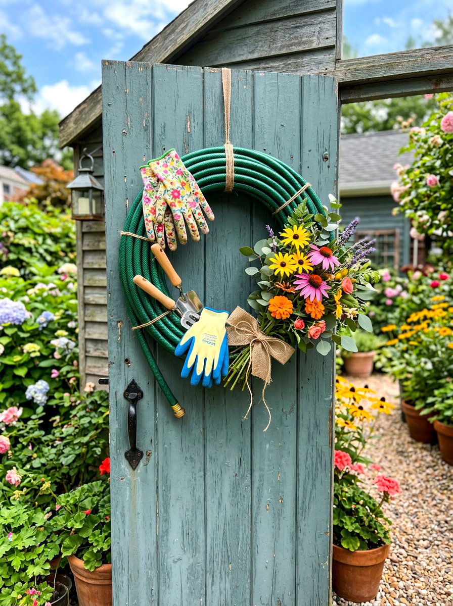 Garden hose wreath - 25 Spring Wreath Craft Ideas