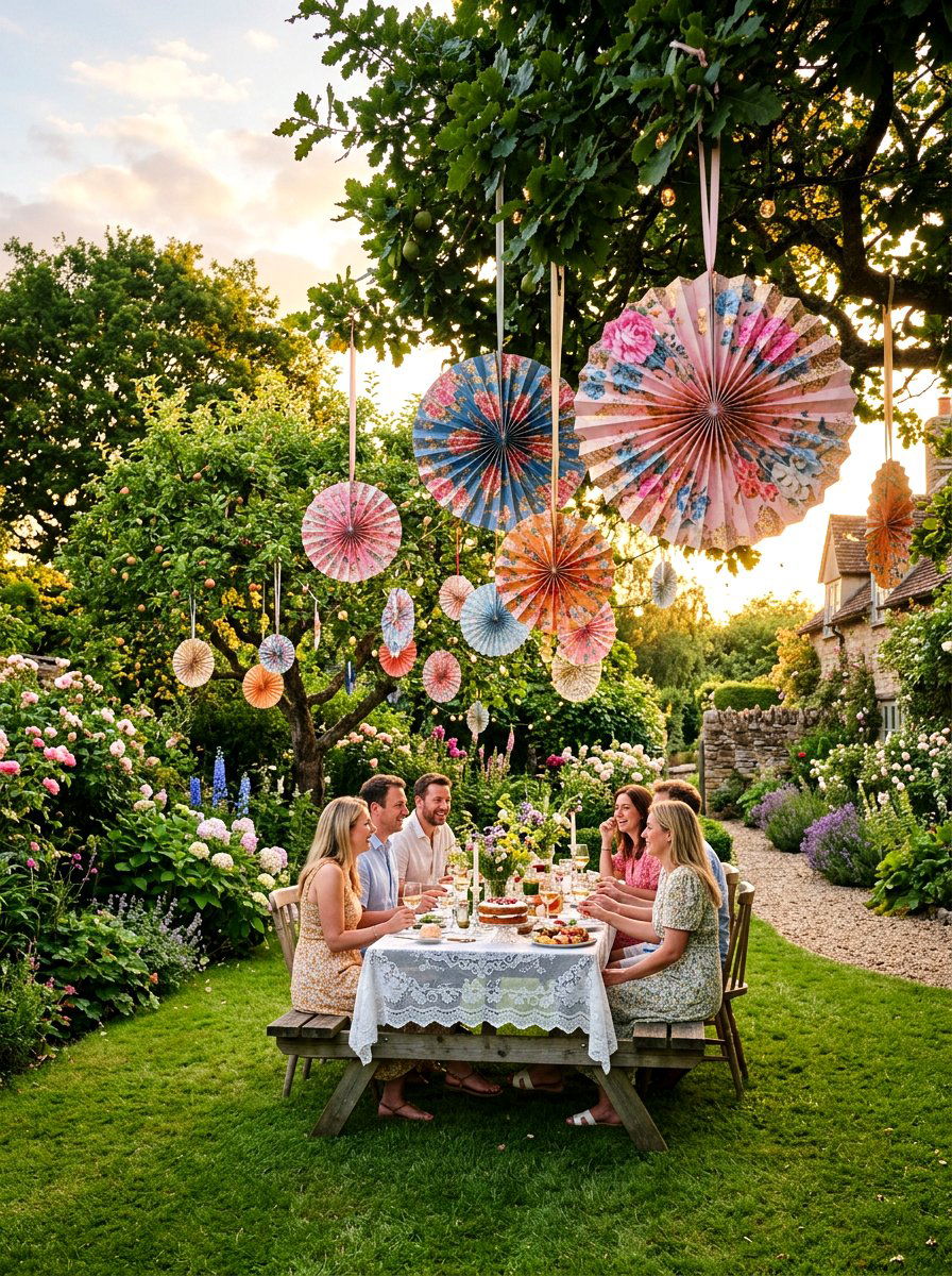 Garden paper fan hanging - 25 Spring Paper Fan Decor Ideas