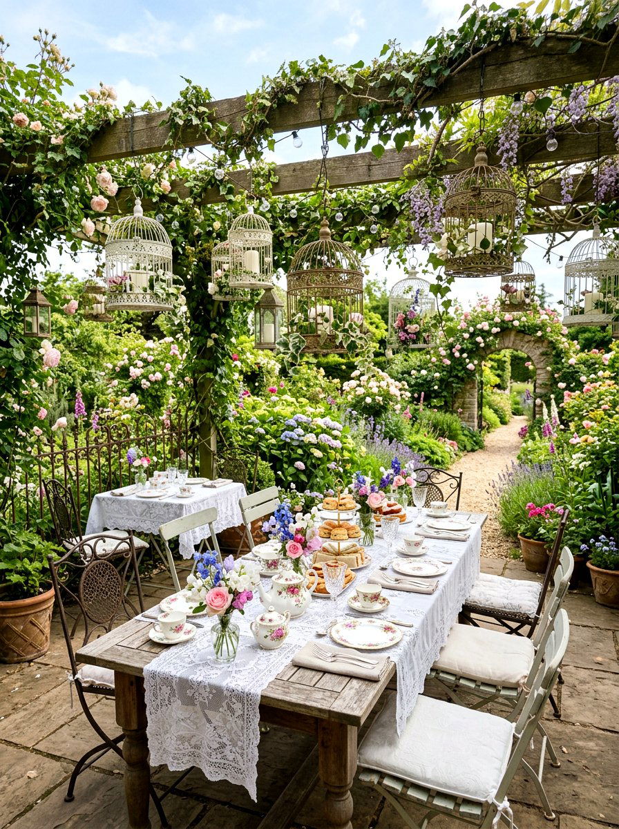 Garden tea party setting - 25 Spring First Birthday Decor Ideas