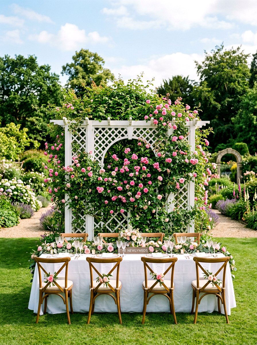 Garden trellis backdrop - 25 Spring Rehearsal Dinner Decor Ideas