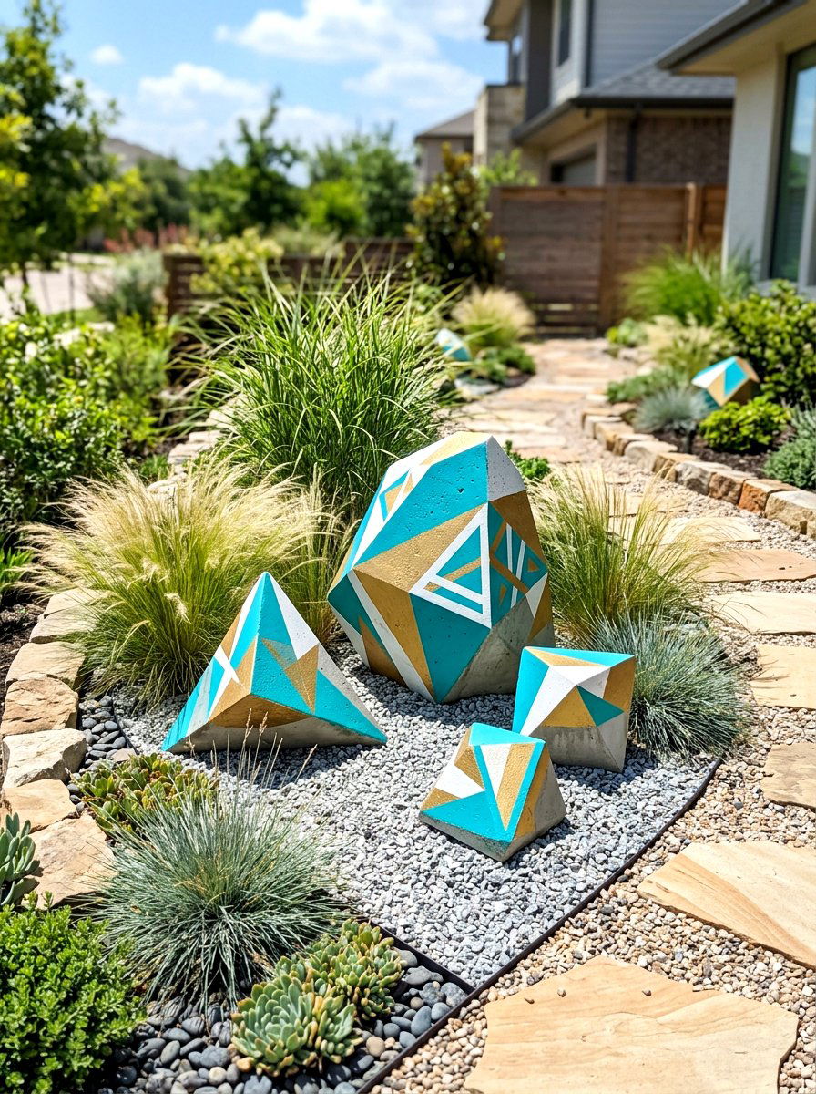 Geometric Garden Rock - 25 Spring Painted Rock Ideas for Garden