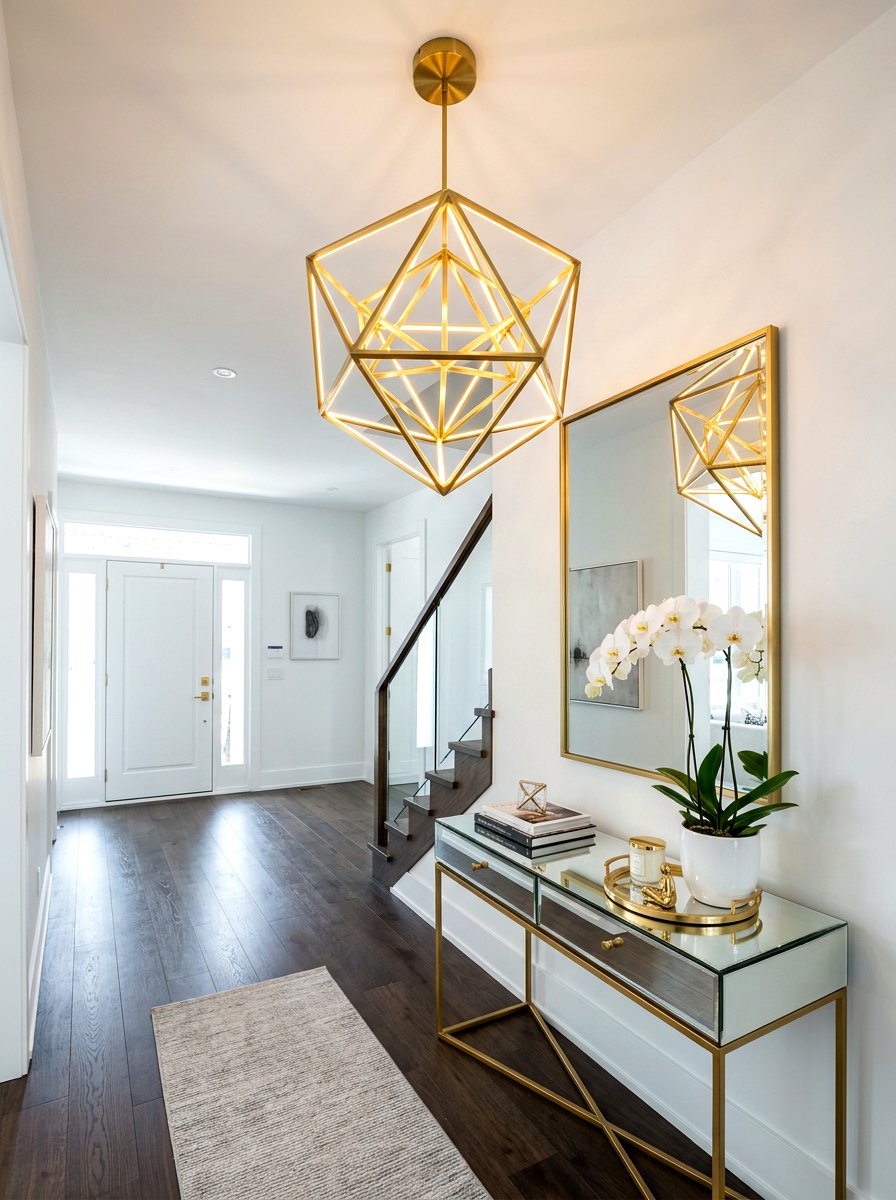 Geometric Gold Foyer Light - 25 Spring Foyer Chandelier Ideas