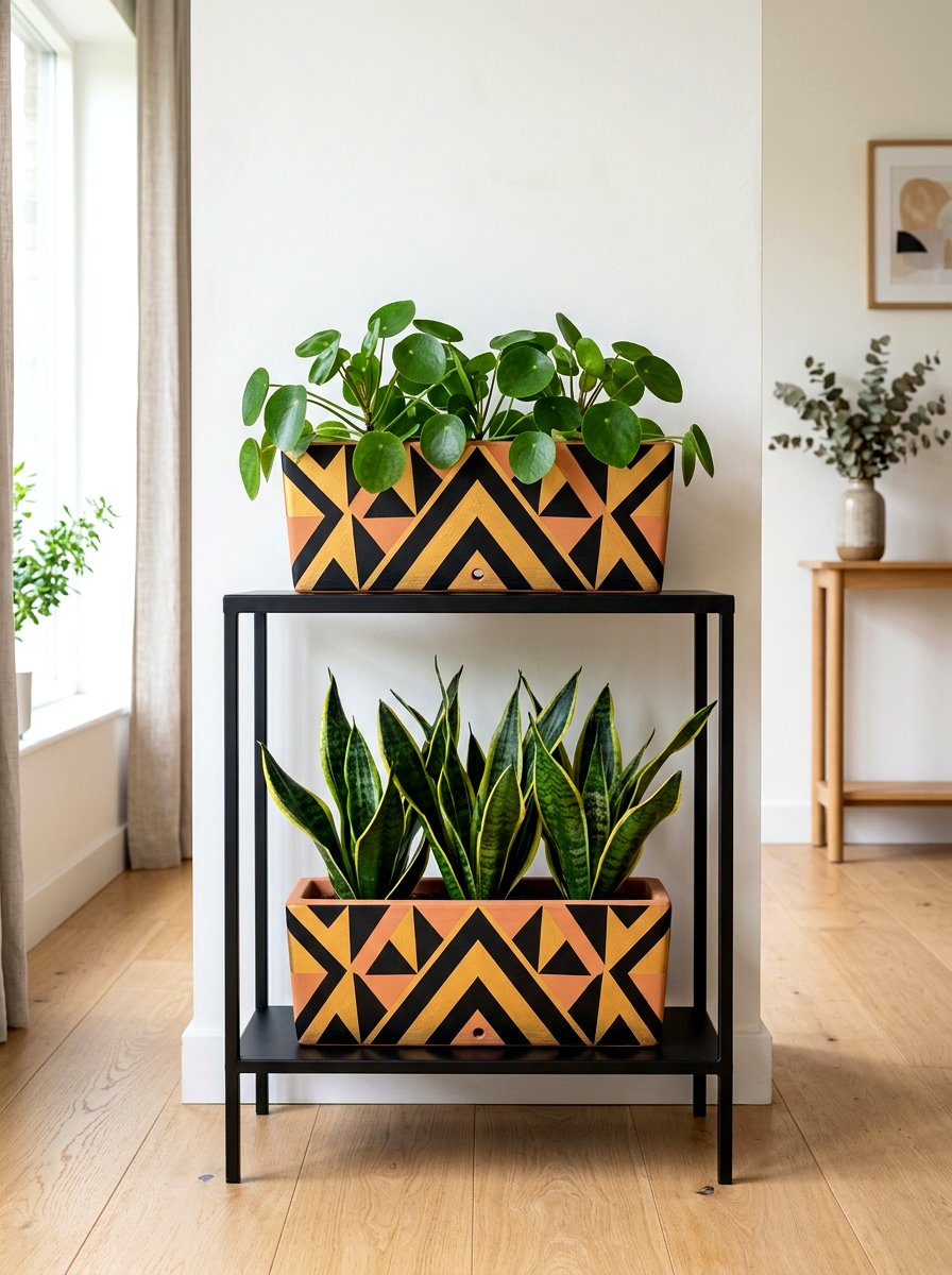 Geometric Painted Planters - 25 Spring Clay Pot Flower Ideas