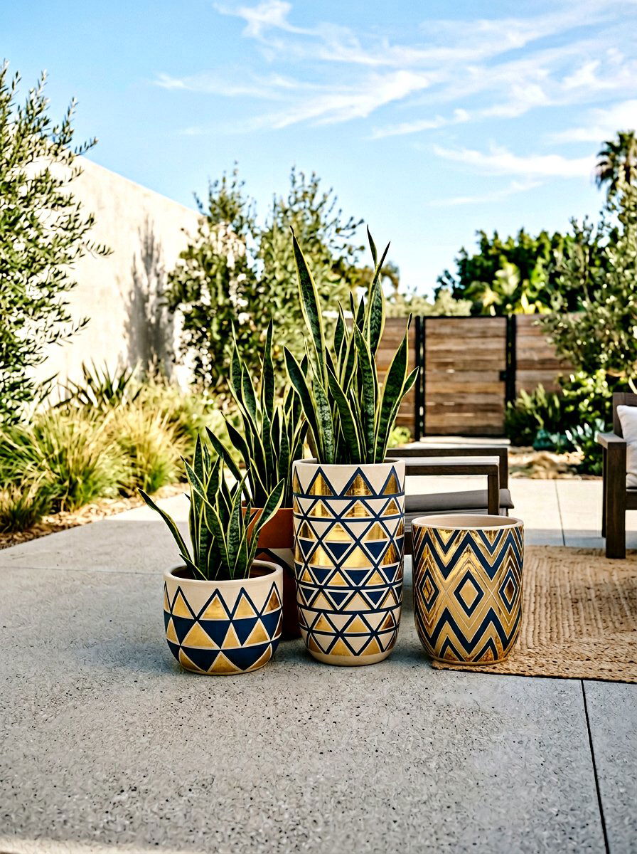 Geometric Painted Pot - 25 Spring Decorated Pot Ideas