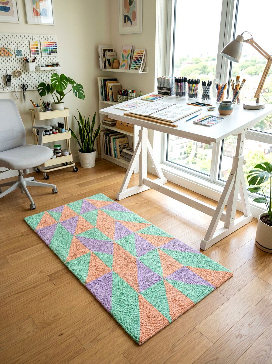Geometric Pastel Floor Mat - 25 Spring Punch Needle Decor Ideas