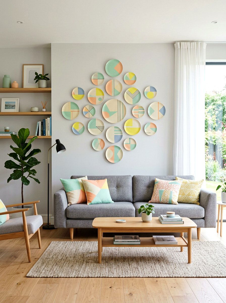 Geometric Pastel Plate Arrangement - 25 Spring Plate Decor Ideas