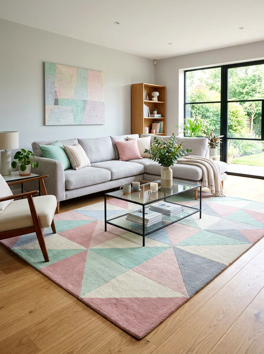 Geometric Pastel Rug - 25 Spring Airbnb Decor Ideas
