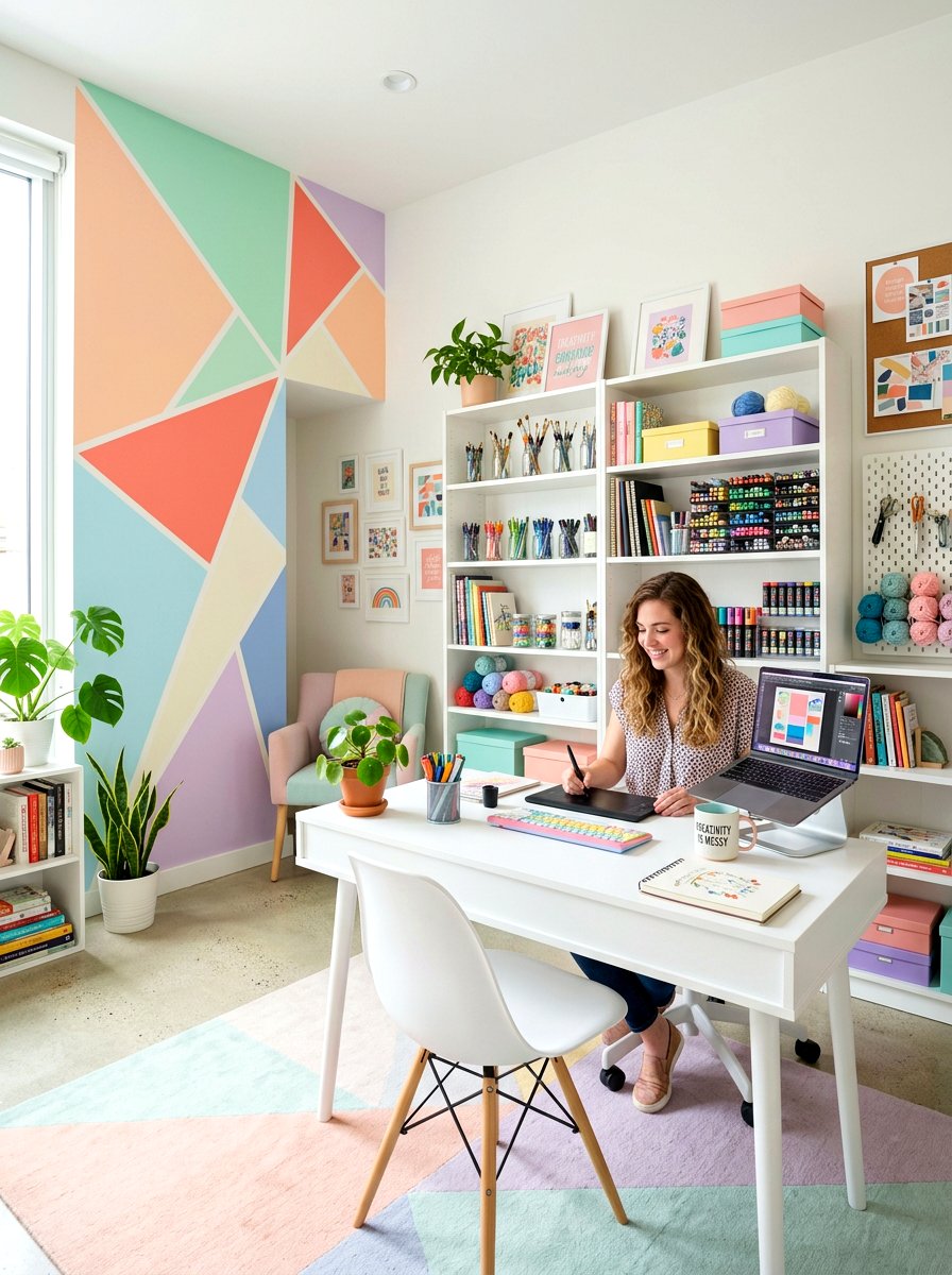 Geometric Pastel Wall Art - 25 Spring Accent Wall Ideas