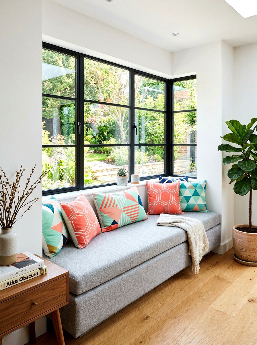 Geometric Pattern Pillows - 25 Spring Window Seat Decor Ideas