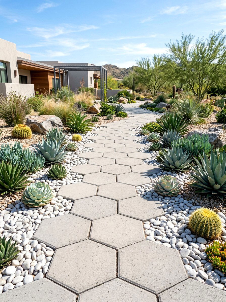 Geometric Paver Garden Path - 25 Spring Stepping Stone Ideas