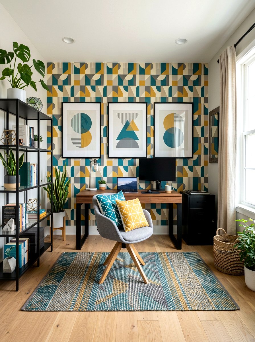 Geometric Print Home Office - 25 Spring Accent Pillow Ideas