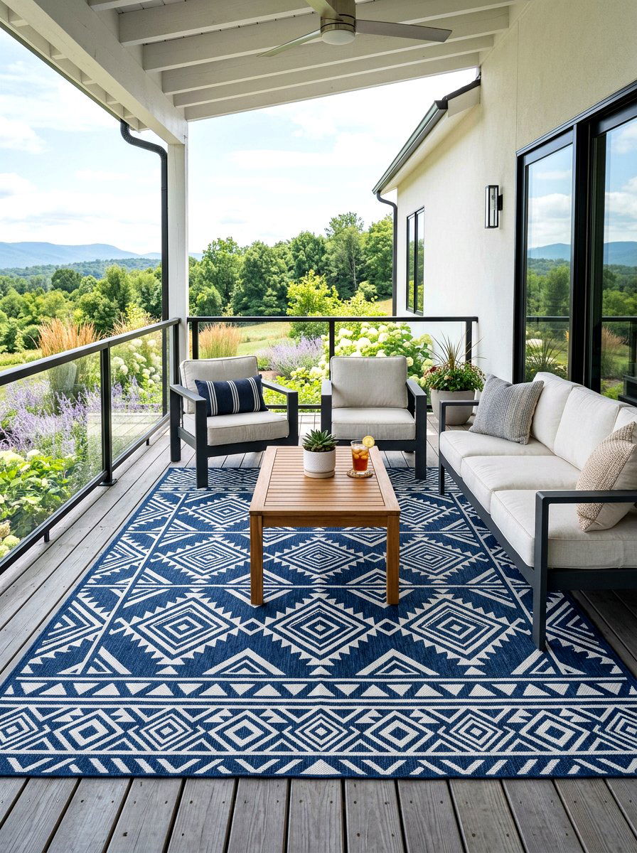 Geometric Rug Porch Setup - 25 Porch Spring Decor Ideas