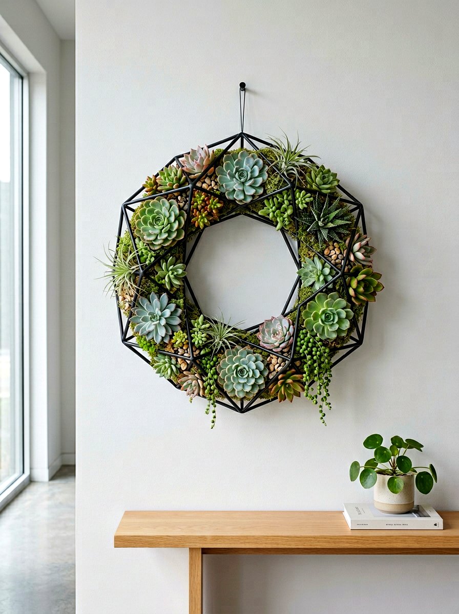 Geometric Succulent Wreath - 25 Spring Succulent Wreath Ideas