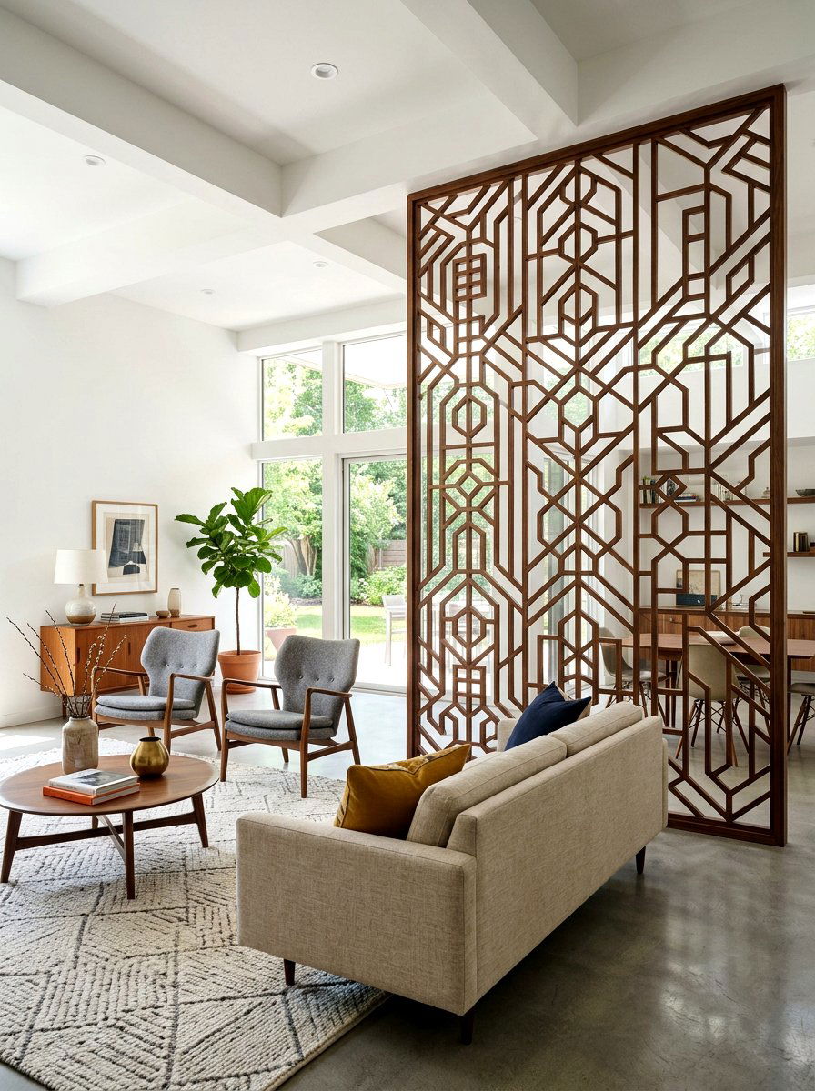 Geometric Wood Lattice Screen - 25 Spring Lattice Wall Decor Ideas