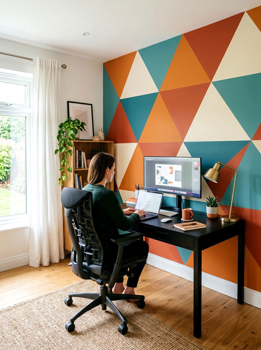 Geometric painted accent wall - 25 Spring Color Block Decor Ideas