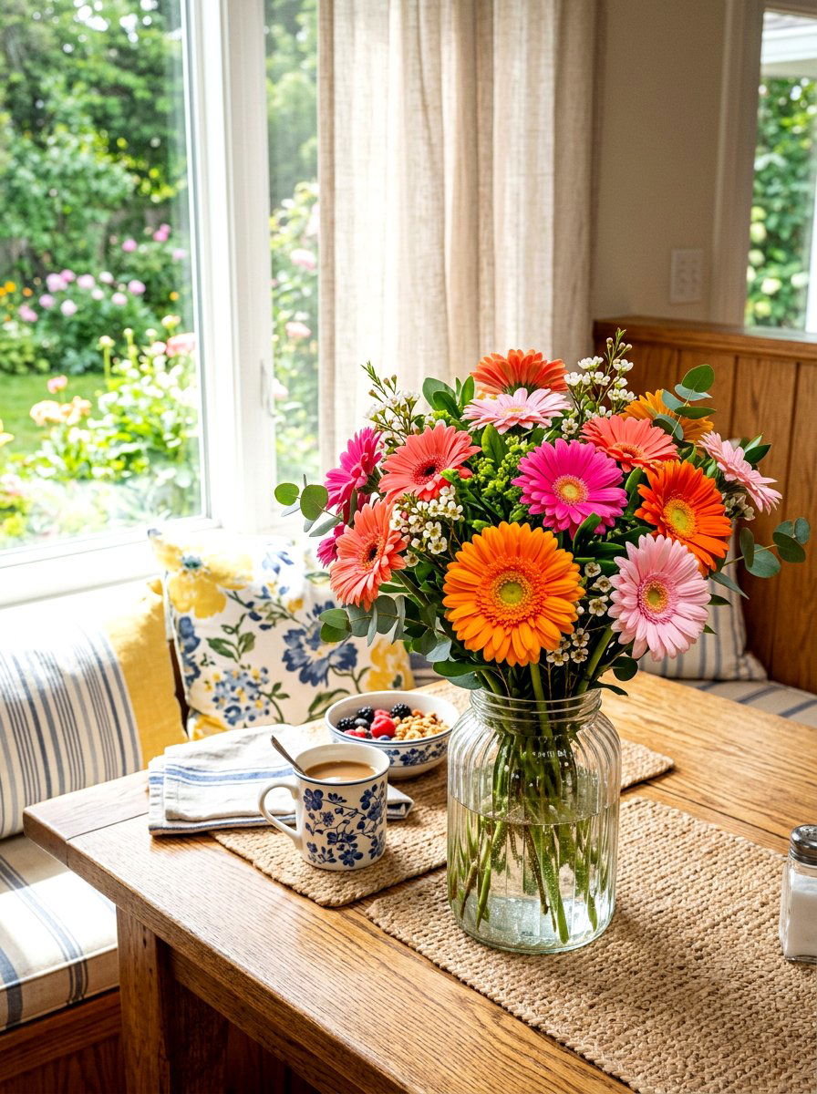 Gerbera daisy colorful mix - 25 Spring Faux Flower Arrangement Ideas