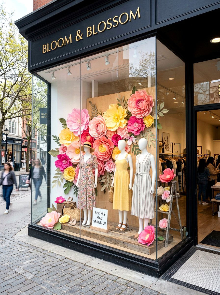 Giant Paper Flower Display - 25 Spring Store Window Ideas
