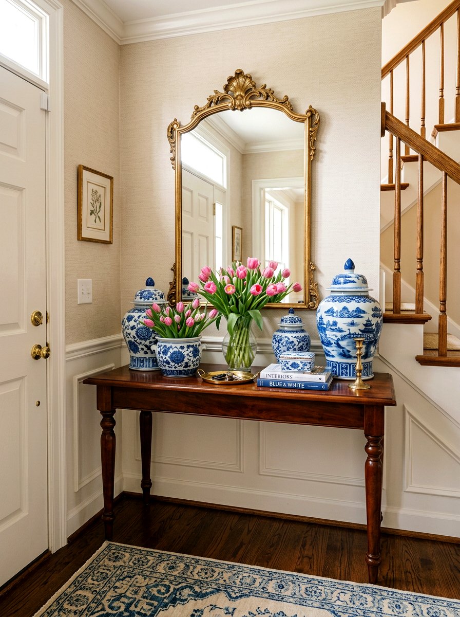 Ginger jar entryway table - 25 Spring Grandmillennial Decor Ideas