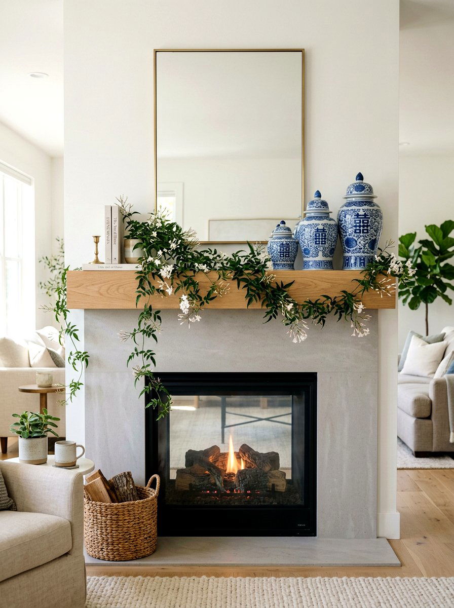Ginger jar fireplace mantel - 25 Spring Ginger Jar Decor Ideas
