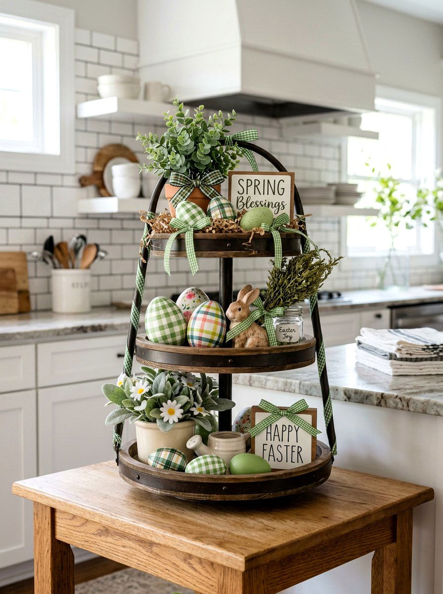 Gingham And Plaid - 25 Spring Tiered Tray Decor Ideas