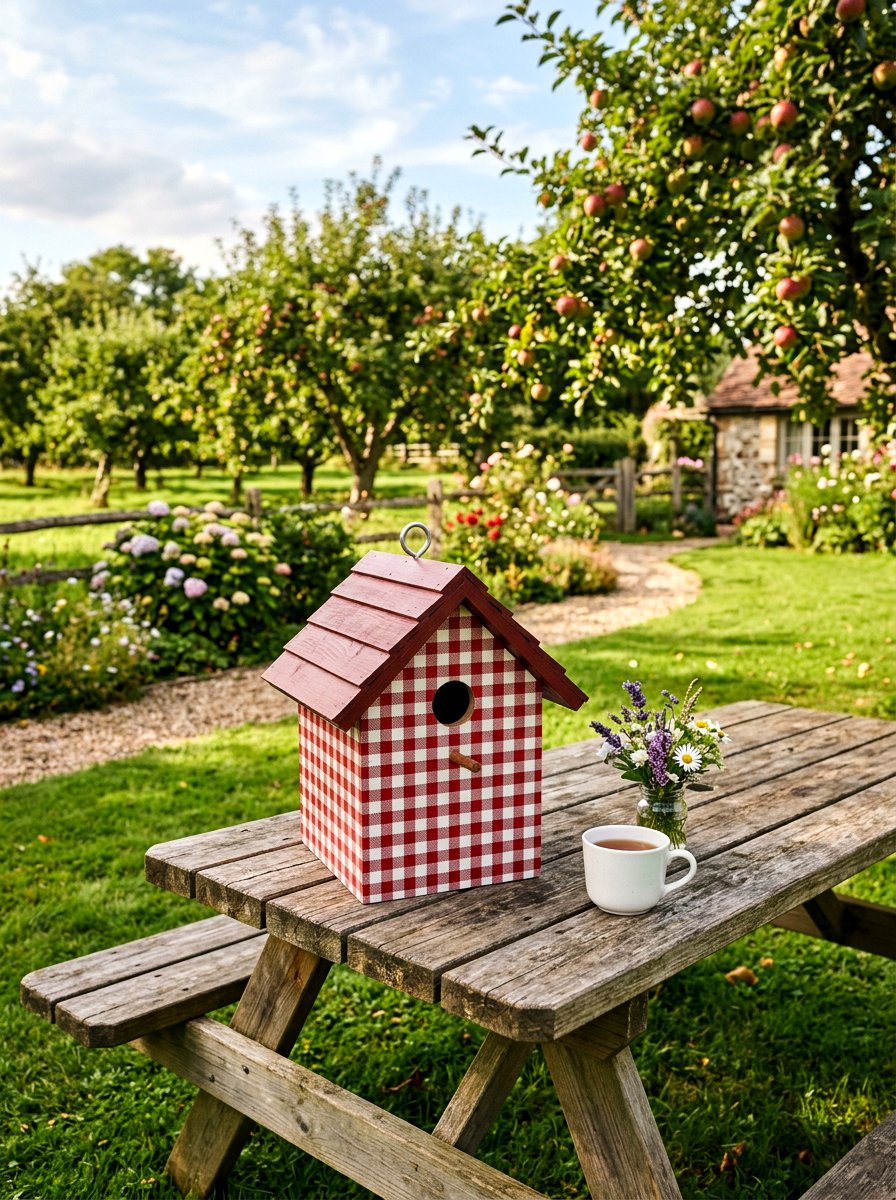 Gingham Birdhouse - 25 Spring Birdhouse Painting Ideas