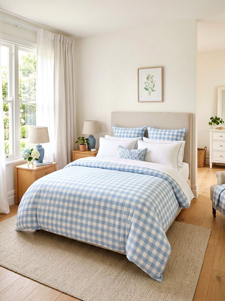 Gingham Check Bedding - 25 Spring Preppy Decor Ideas