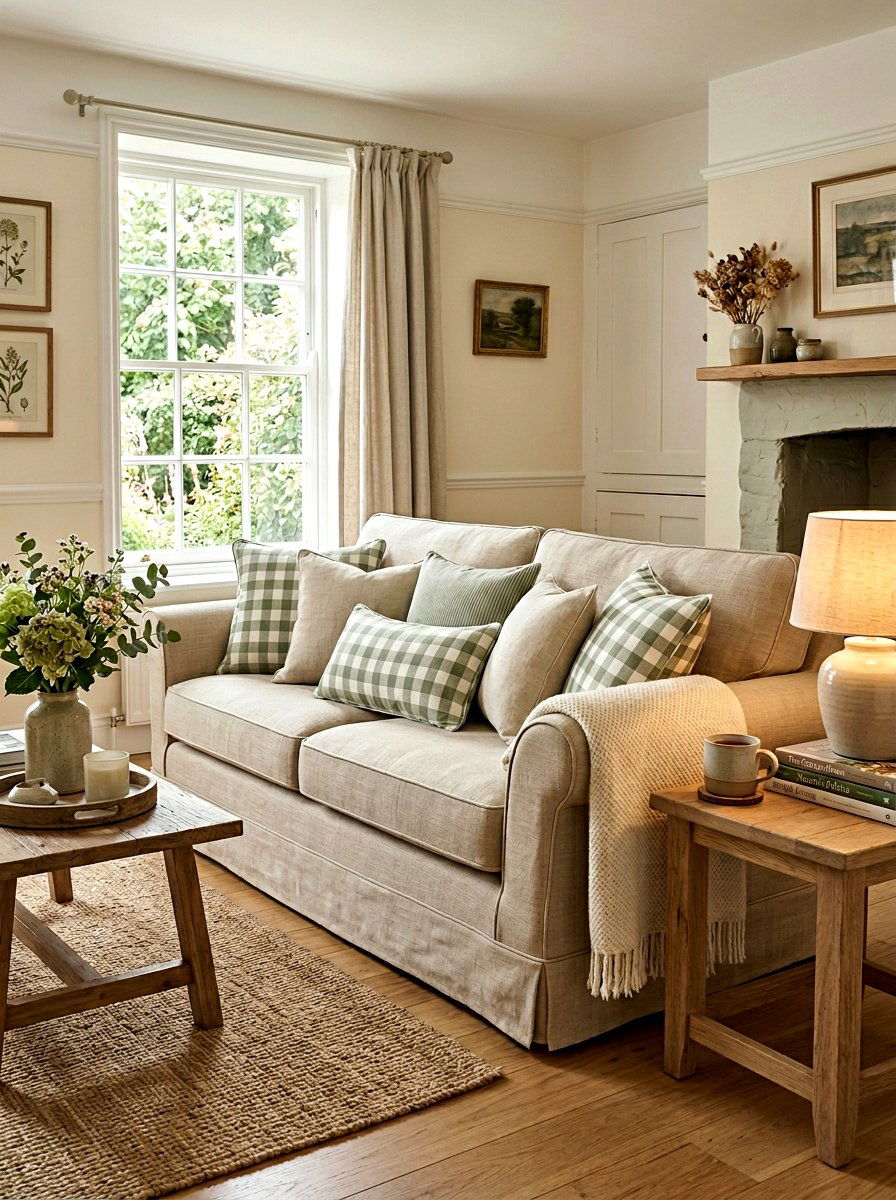 Gingham Check Pillows - 25 Spring Cottage Decor Ideas