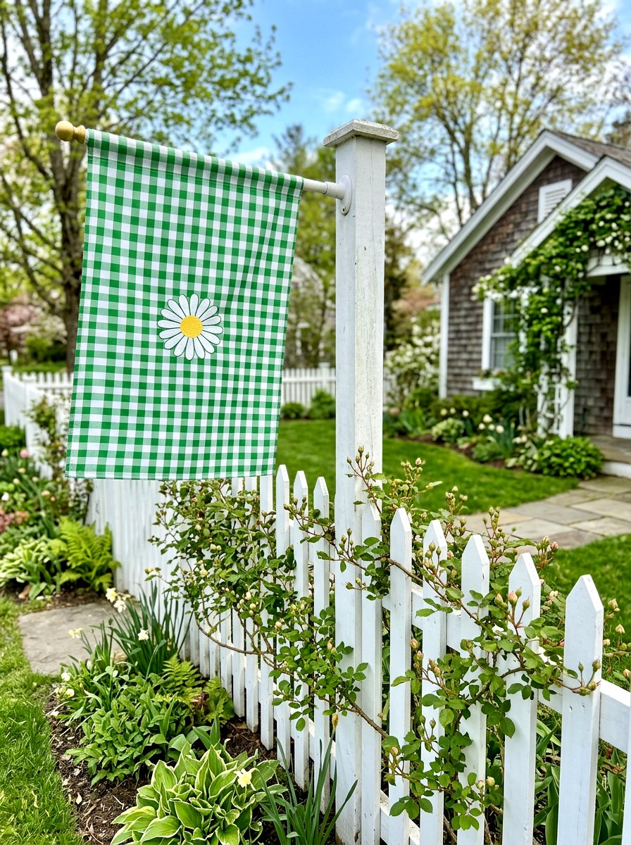 Gingham Check Spring Flag - 25 Spring Yard Flag Ideas