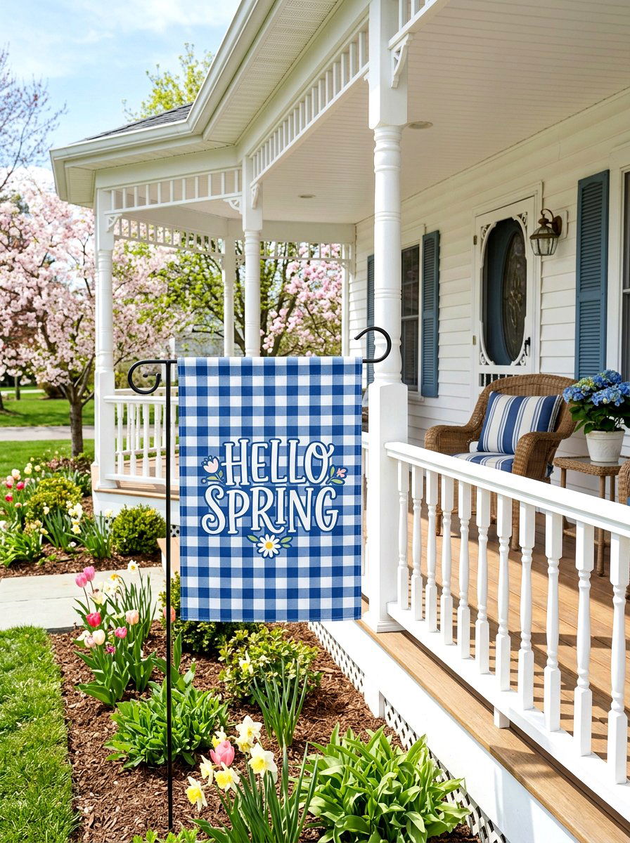 Gingham Check Spring Flag - 25 Spring Garden Flag Ideas