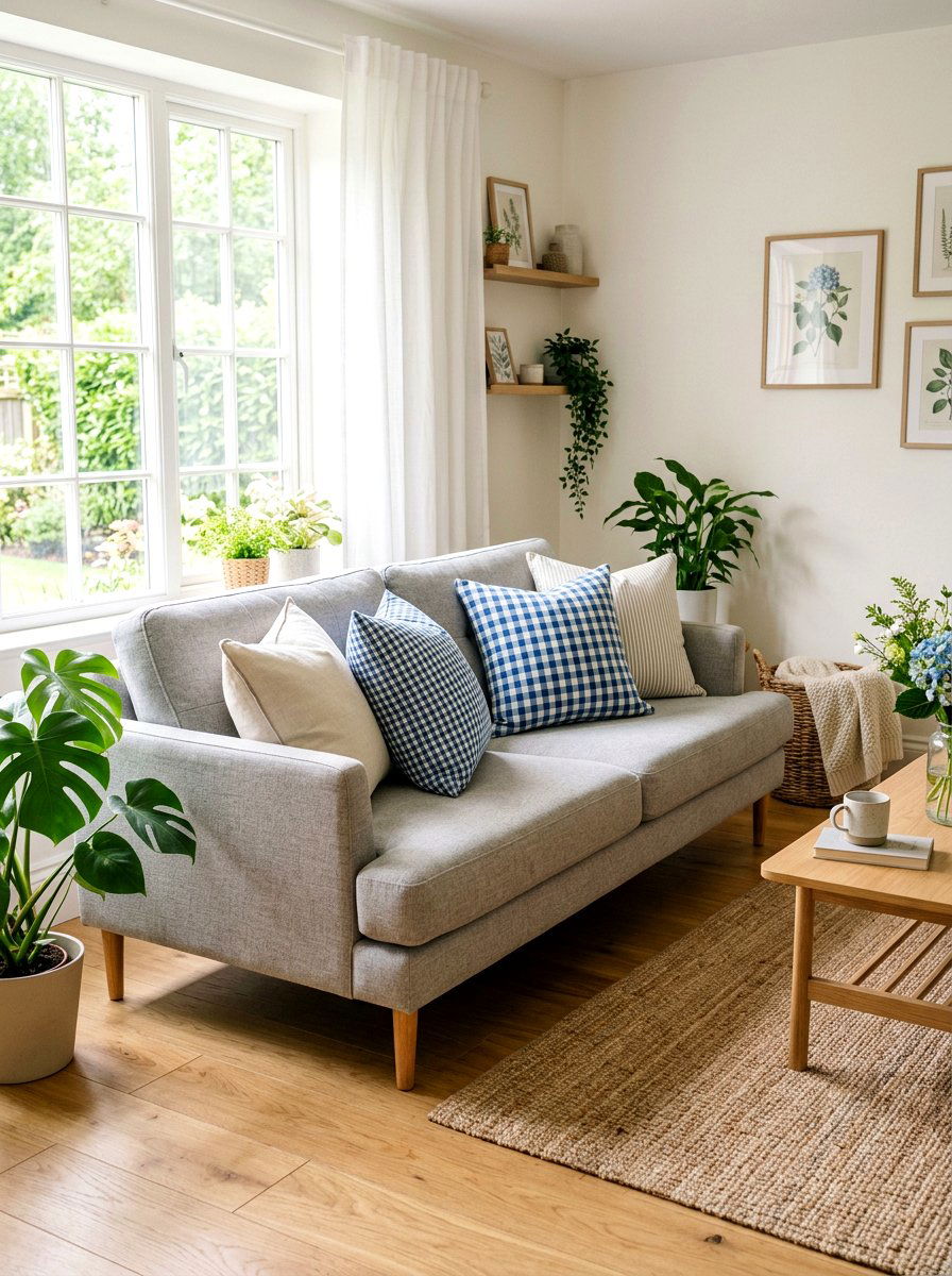 Gingham Check Spring Pillows - 25 Spring Dollar Store Decor Ideas