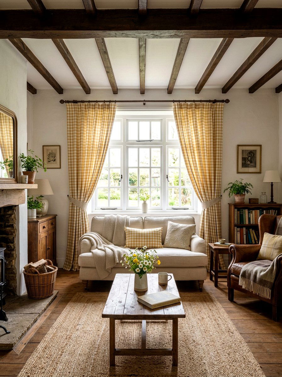 Gingham Curtains - 25 Spring Living Room Curtain Ideas