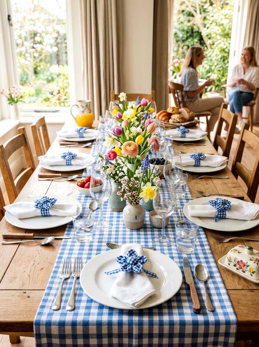 Gingham Flower Napkin Ring - 25 Spring DIY Fabric Flower Ideas